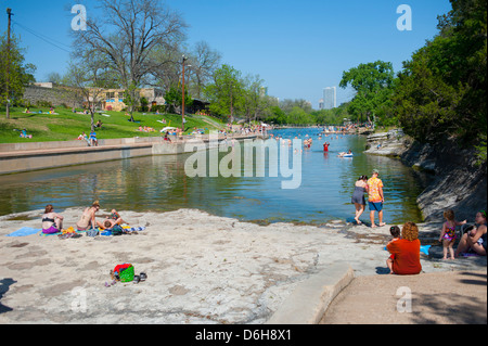 USA Texas TX Austin Barton Springs Pool in Zilker Park natural spring fed swimming hole Stock Photo