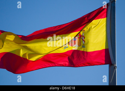 Spanish flag on blue sky Stock Photo