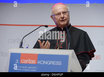 Berlin, Germany. 18th April, 2013. Archbishop Robert Zollitsch talks during the annual reception of the German Caritas Association in Berlin, Germany, 18 April 2013. Photo: RAINER JENSEN/dpa/Alamy Live News Stock Photo