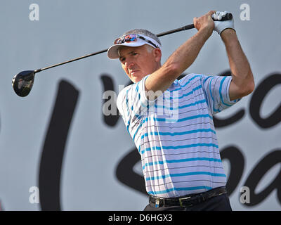 Valencia, Spain. 18th April, 2013. Philip Price tees off hole 5 during day one, first round of the Open de Espana at Parador de El Saler on April 18, 2013 in Valencia, Spain Stock Photo