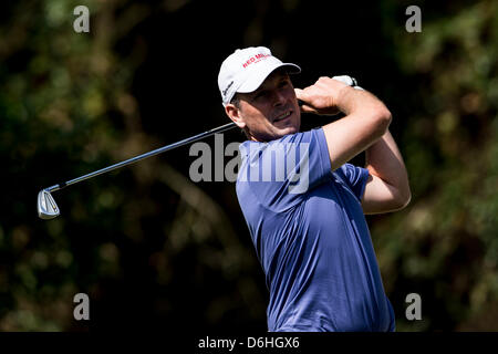Valencia, Spain. 18th April, 2013. Christian Cevaer tees off on hole 4 during day one, of the Open de Espana at Parador de El Saler on April 18, 2013 in Valencia, Spain Stock Photo