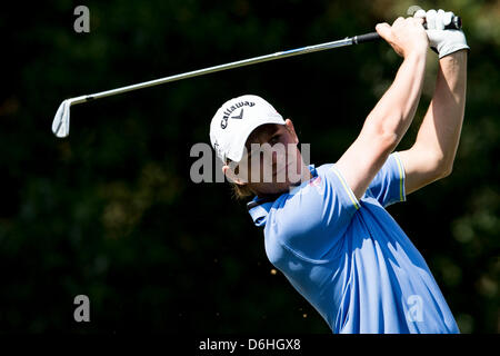Valencia, Spain. 18th April, 2013. Joakim Lagergren tees off hole 4 during day one, first round of the Open de Espana at Parador de El Saler on April 18, 2013 in Valencia, Spain Stock Photo
