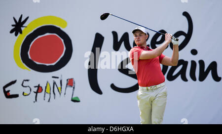 Valencia, Spain. 18th April, 2013. Gary Boyd tees off hole 5 during day one, first round of the Open de Espana at Parador de El Saler on April 18, 2013 in Valencia, Spain Stock Photo