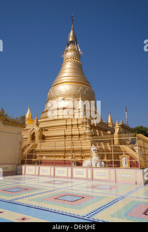 Tiled floor and gilded STUPA at U PONYA SHIN PAGODA atop SAGAING HILL ...