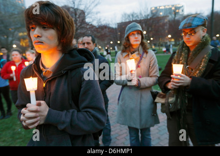 Candlelight vigil on Boston Common  following explosions at the finish line of the Boston Marathon Stock Photo