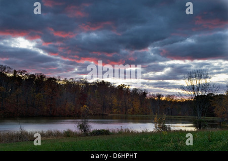 Sunset Over Lake at Mount Saint Francis in Floyd County, Indiana Stock Photo