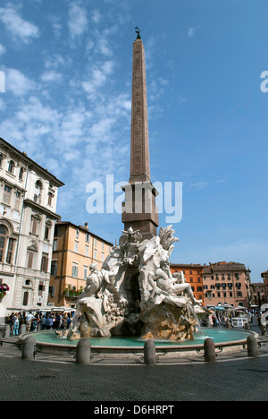 Italy, Rome. Gian Lorenzo Bernini's famous Fontana dei Quattro Fiumi or Fountain of the Four Rivers. Stock Photo