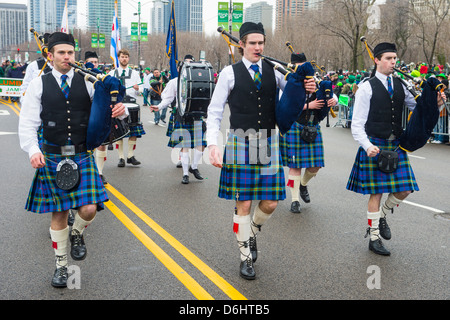 Bagpipers at the annual Saint Patrick's Day Parade in Chicago Stock Photo