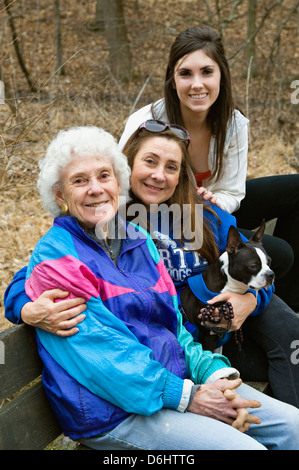 Octogenarian Woman with her Daughter and Granddaughter Stock Photo