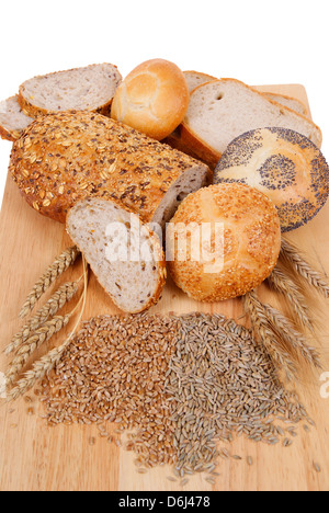 variable types of bread and rolls isolated on white background Stock Photo