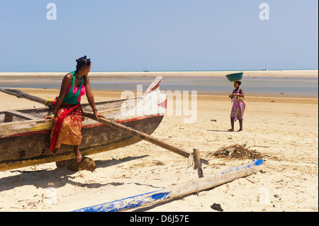 Two young Malagasy women on the beach, Morondava, Madagascar, Africa Stock Photo