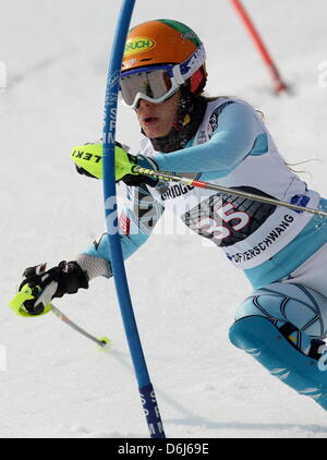 US skier Resi Stiegler competes in the women's slalom event at the Alpine Skiing World Cup in Ofterschwang, Germany, 04 March 2012. Photo: Karl-Josef Hildenbrand Stock Photo