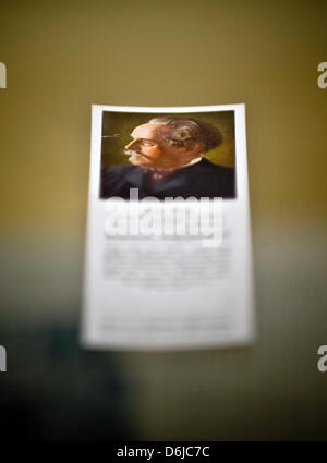 A bookmark with the portrait of Karl May is pictured at the Karl May Museum is pictured in Radebeul, Germany, 22 February 2012. Photo: Martin Foerster Stock Photo