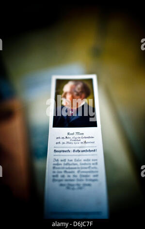 A bookmark with the portrait of Karl May is pictured at the Karl May Museum is pictured in Radebeul, Germany, 22 February 2012. Photo: Martin Foerster Stock Photo