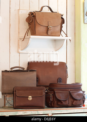 Set of beautiful leather bag and handbag Stock Photo