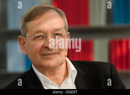 Hungarian writer Peter Nadas is pictured at the Leipzig Book Fair in Leipzig, Germany, 15 March 2012. Photo: Arno Burgi Stock Photo