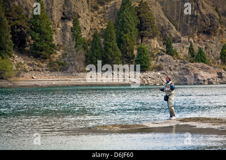 Fly fishing at the Limay River in the lake district, Patagonia, Argentina, South America