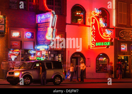 Neon signs on Broadway Street, Nashville, Tennessee, United States of America, North America Stock Photo