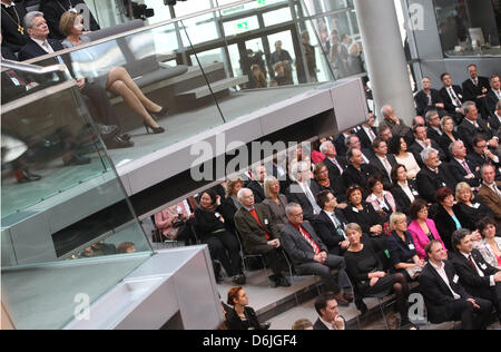 Presidential candidate Joachim Gauck and his partner in life Daniela Schadt (2-L) follow the Federal Assembly in Berlin, Germany, 18 March 2012. 1240 members of the Federal Assembly will elect the 11th German President today. Photo: Wolfgang Kumm Stock Photo