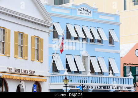 Victoria Block on Front Street in Hamilton City, Pembroke Parish, Bermuda, Central America Stock Photo