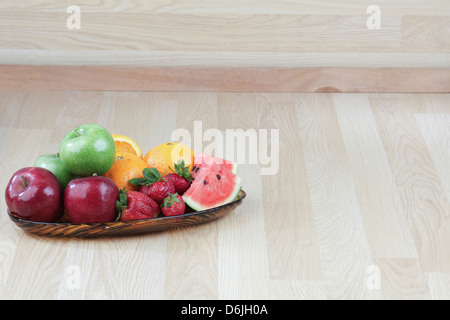 Empty background in kitchen with fruits tray Stock Photo