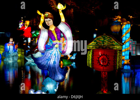 The Magic of Lanterns Festival in the Chinese Garden at the Montreal Botanical Garden, Montreal, Quebec Province, Canada Stock Photo