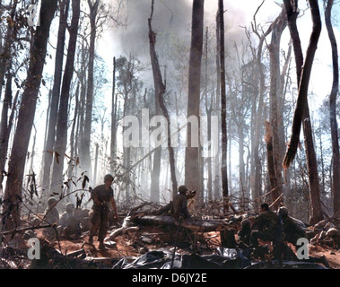 US soldiers destroy enemy bunkers after the assault on Hill 875 during the battle of Dak To November 22, 1967 in Dak To, Vietnam. Stock Photo