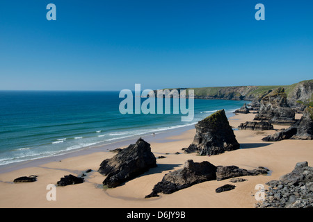 A view of The Bedruthan Steps, Cornwall, England, United Kingdom, Europe Stock Photo