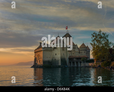 The Castle of Chillon, on Lake Geneva, Montreux, Canton Vaud, Switzerland, Europe Stock Photo