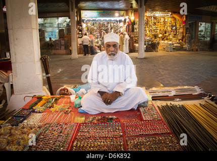 Merchant in Muscat's Souk, Muscat, Oman, Middle East Stock Photo