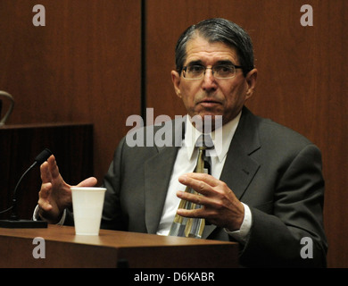 Dr. Paul White an anesthesiologist and propofol expert, testifies during the final stage of Dr. Conrad Murray's defense case in Stock Photo