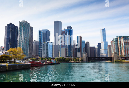 City skyline from the Chicago River, Chicago, Illinois, United States of America, North America Stock Photo