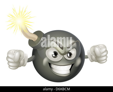 An illustration of mean or angry looking cartoon bomb character with a lit fuse Stock Photo