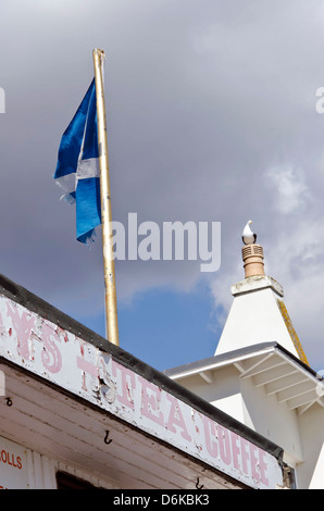 A Saltire (St Andrew's Cross flag) flying in Kinghorn, Fife, Scotland. Stock Photo
