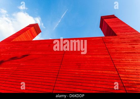 The orange wooden structure of the Shed, the National Theatre, London, England, UK Stock Photo