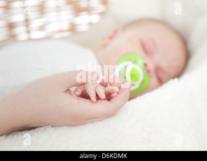 parent's hand holding baby's hand Stock Photo