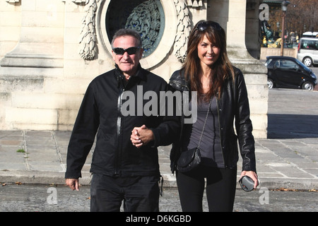 Newlyweds Robin Williams and his wife Susan Schneider are seen sightseeing at the Place de la Concorde in Paris Paris, France - Stock Photo