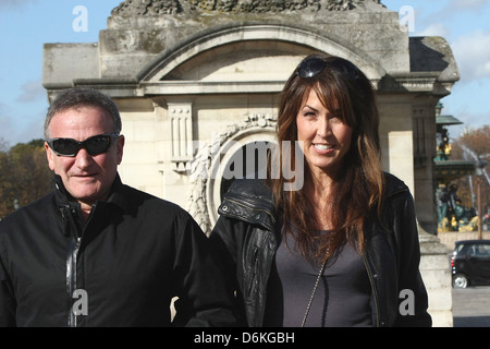 Newlyweds Robin Williams and his wife Susan Schneider are seen sightseeing at the Place de la Concorde in Paris Paris, France - Stock Photo