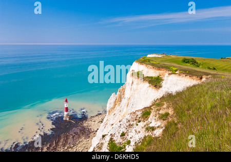 Beachy Head lighthouse beneath Seven Sisters chalk cliffs South Downs way national park east sussex england uk gb eu europe Stock Photo