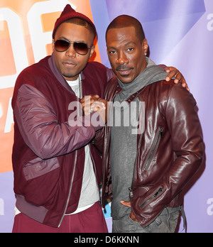 Nas aka Nasir bin Olu Dara Jones and Eddie Murphy appearing together on BET's '106 & Park' New York City, USA - 24.10.11 Stock Photo