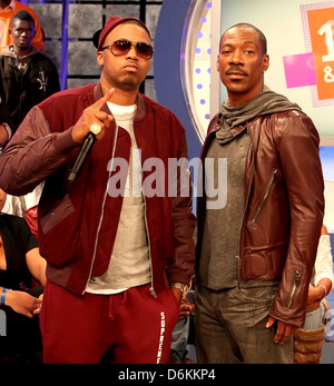 Nas aka Nasir bin Olu Dara Jones and Eddie Murphy appearing together on BET's '106 & Park' New York City, USA - 24.10.11 Stock Photo