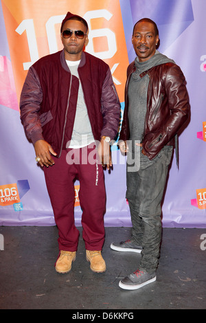 Nas aka Nasir bin Olu Dara Jones and Eddie Murphy appearing together on BET's '106 & Park' New York City, USA - 24.10.11 Stock Photo