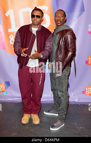 Nas aka Nasir bin Olu Dara Jones and Eddie Murphy appearing together on BET's '106 & Park' New York City, USA - 24.10.11 Stock Photo