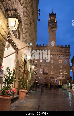 Palazzo Vecchio Art Museum in Florence; Italy Illuminated at Night Stock Photo