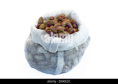 Aegina island Pistachios in a woven  sack Stock Photo