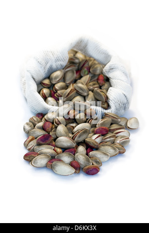 Aegina island Pistachios in a woven  sack Stock Photo