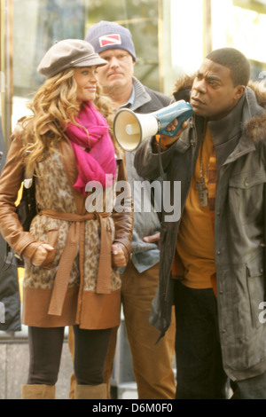 Denise Richards, Tracy Morgan Denise Richards, Tracy Morgan and Tina Fey are seen on location at Rockefeller Center shooting Stock Photo