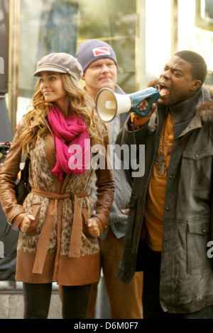 Denise Richards, Tracy Morgan Denise Richards, Tracy Morgan and Tina Fey are seen on location at Rockefeller Center shooting Stock Photo