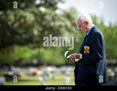 The last of the surviving Doolittle Raiders visit the grave site of fellow members during their final reunion April 18, 2013 in Fort Walton Beach, FL. The Doolittle Raiders were the first to fly bombing raids over Tokyo in World War II. Stock Photo