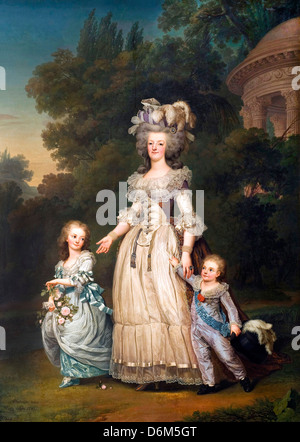 Adolf Ulrik Wertmuller, Queen Marie Antoinette of France and two of her Children Walking in The Park of Trianon 1785 Oil canvas Stock Photo